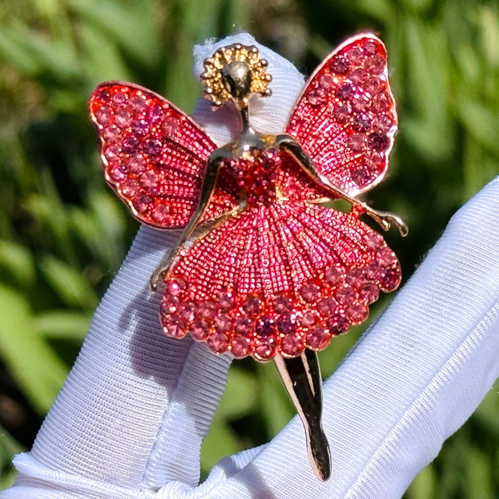 Gold-Tone Crystal Ballerina Brooch Fairy Brooch